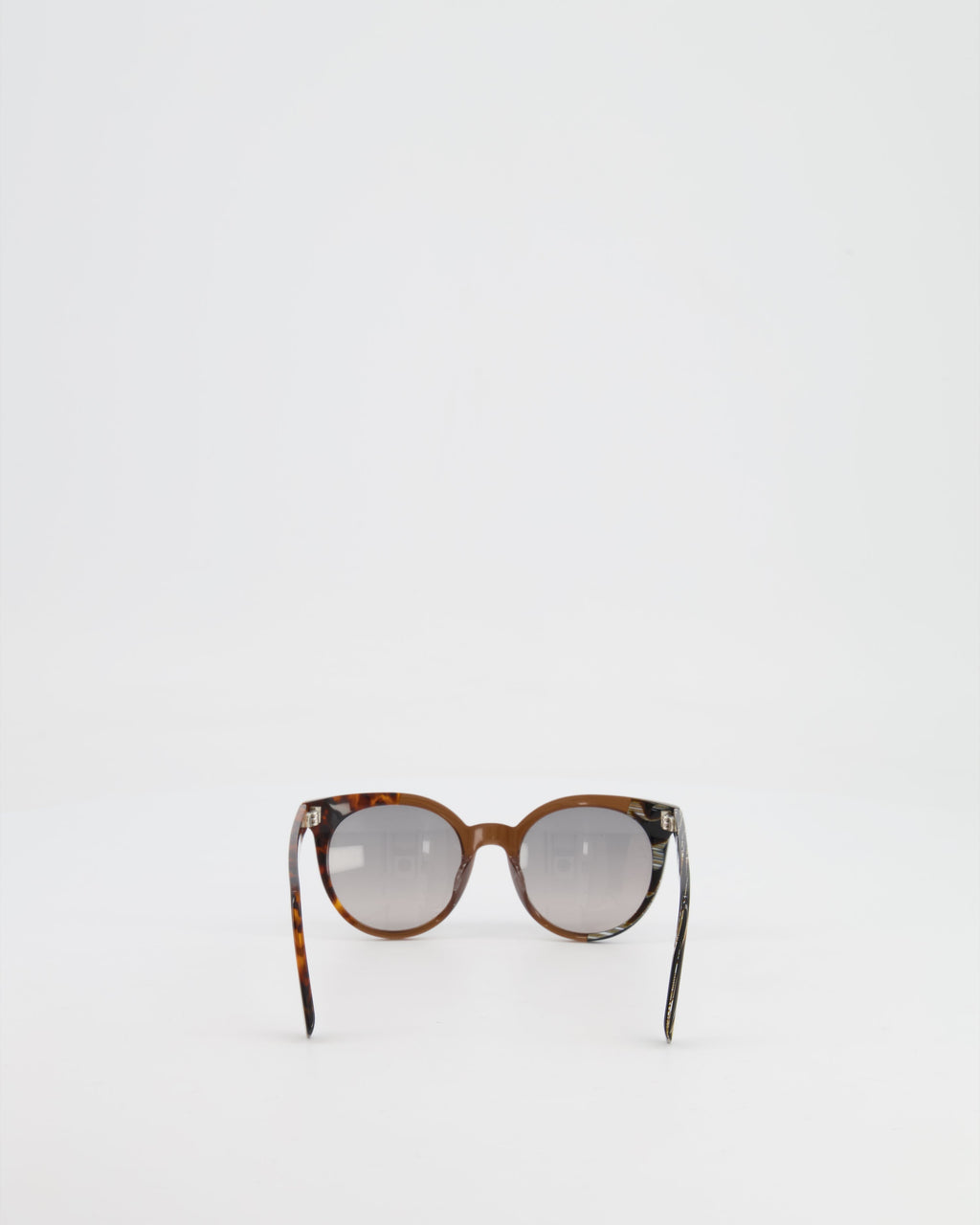Fendi Brown Tortoiseshell and Wood-effect Round Sunglasses