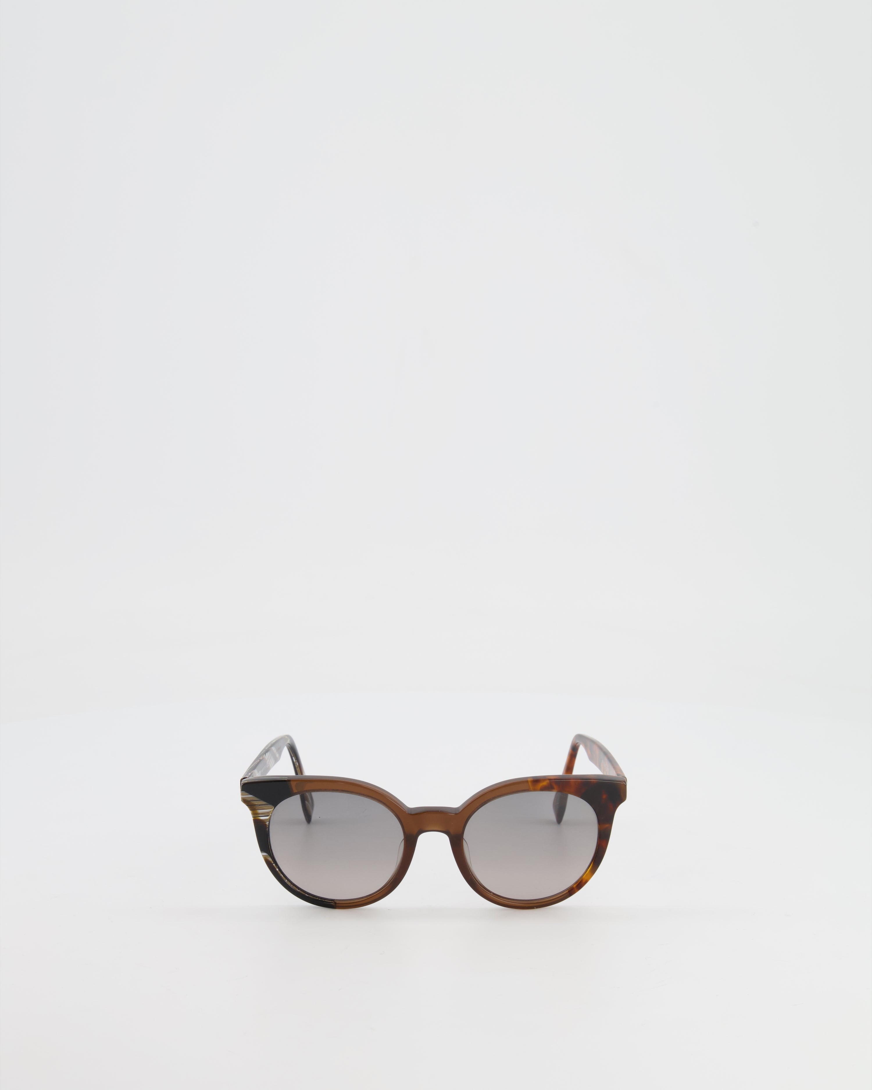 Fendi Brown Tortoiseshell and Wood-effect Round Sunglasses