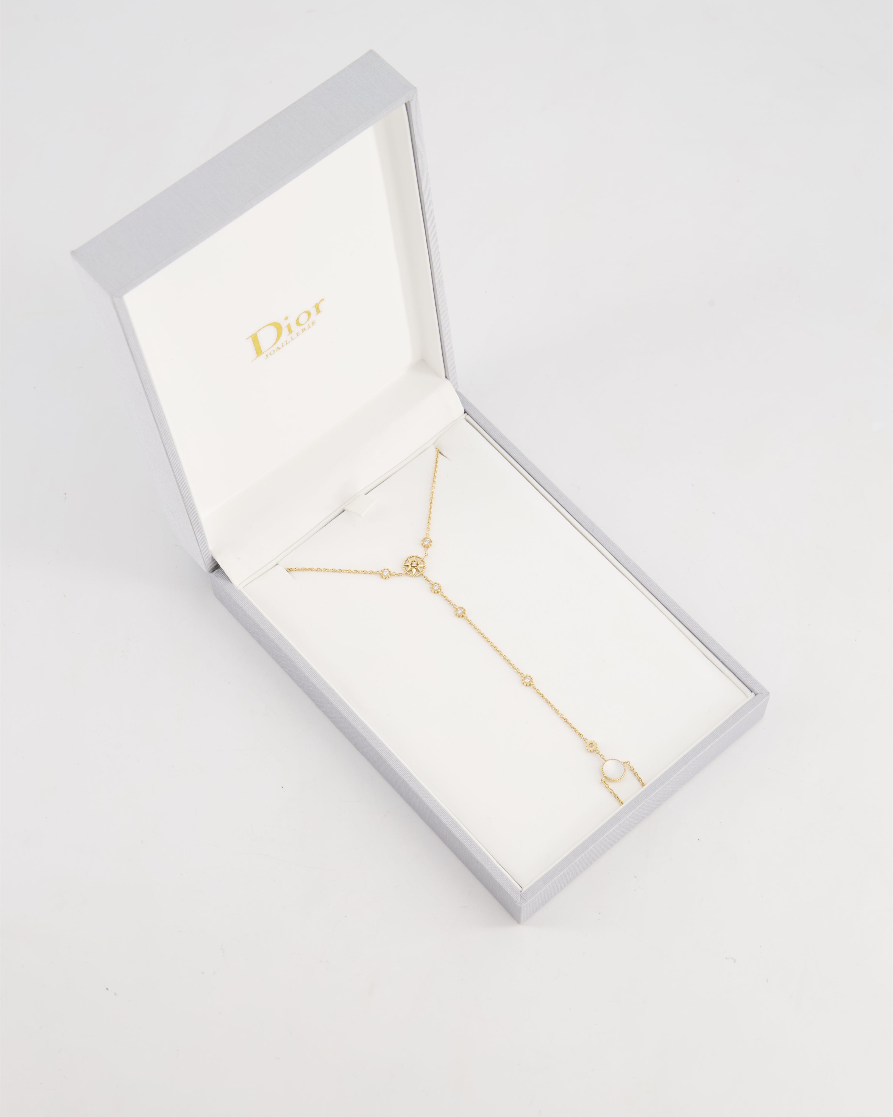 Christian Dior 18K Gold Diamond Mother of Pearl Rose Des Vents Hand Bracelet