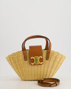 Celine Teen Couffin Basket Bag in Wicker and Neutral Calfskin Leather with Gold Logo