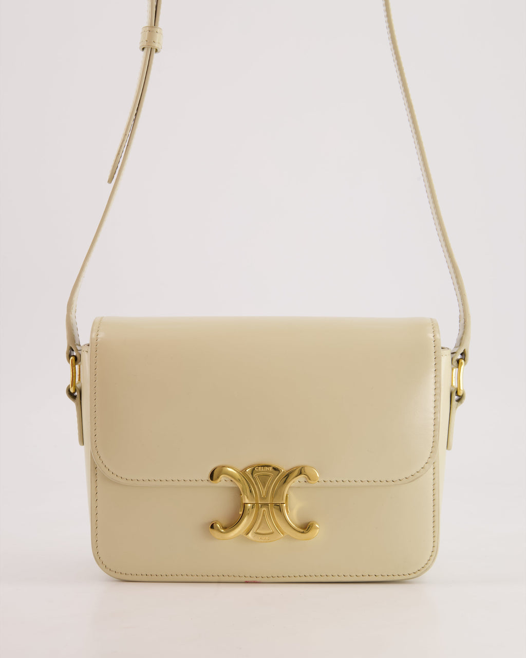 Celine Cream Teen Triomphe Bag in Shiny Calfskin Leather with Gold Hardware