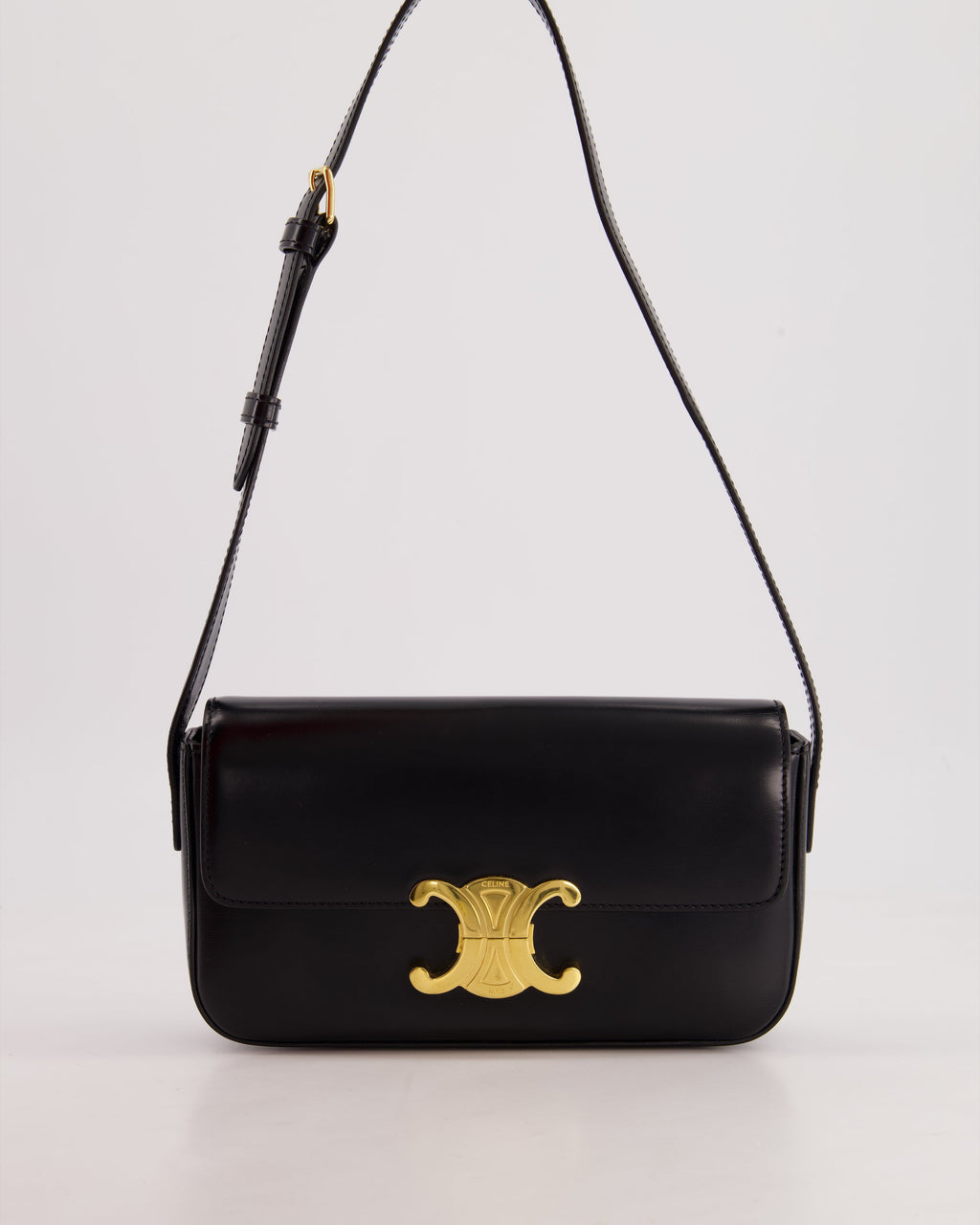 Celine Black Claude Shoulder Bag in Shiny Calfskin with Gold Hardware RRP £2150
