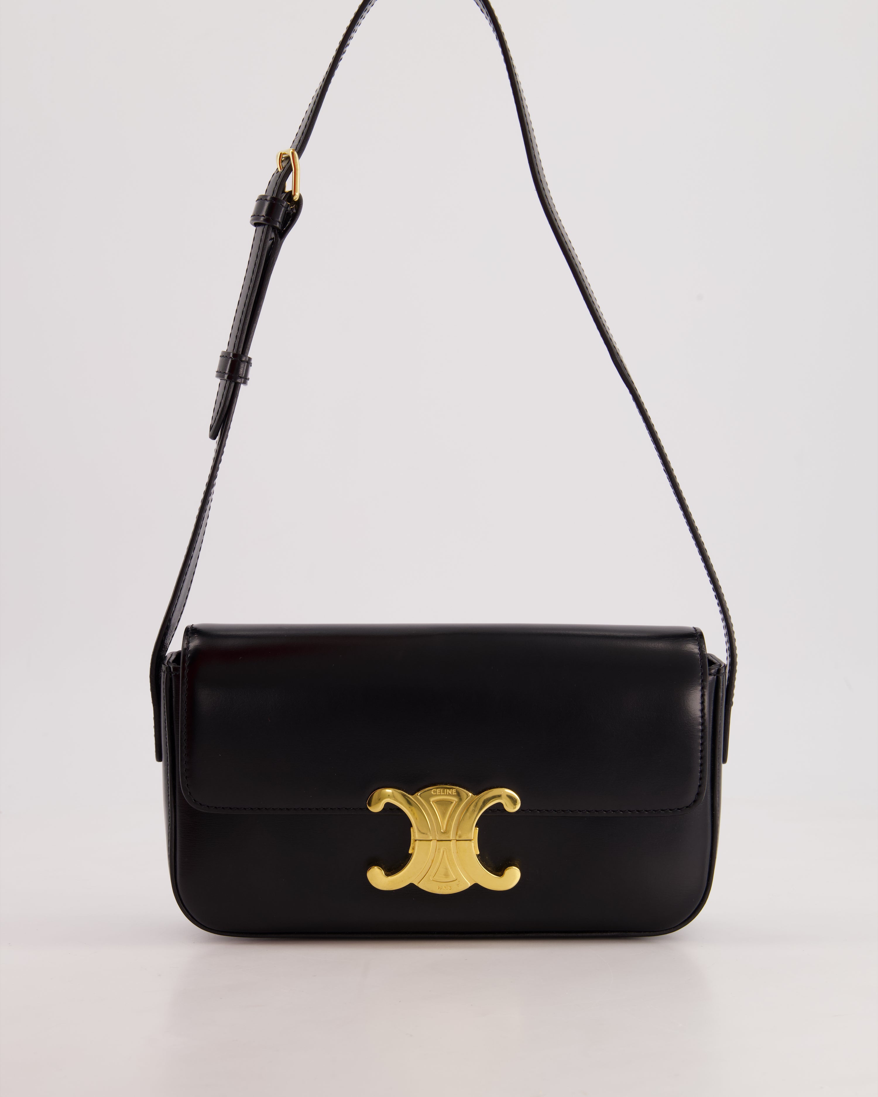 Celine Black Claude Shoulder Bag in Shiny Calfskin with Gold Hardware RRP £2150
