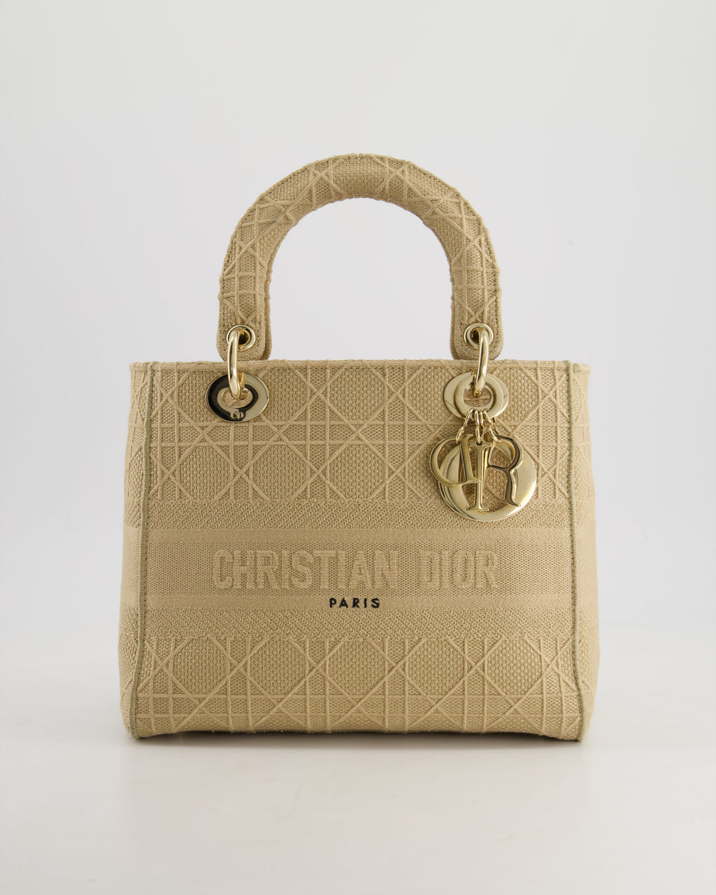 *FIRE PRICE* Christian Dior Medium Lady D-Lite Bag in Beige Cannage Canvas with Champagne Gold Hardware RRP £4,300