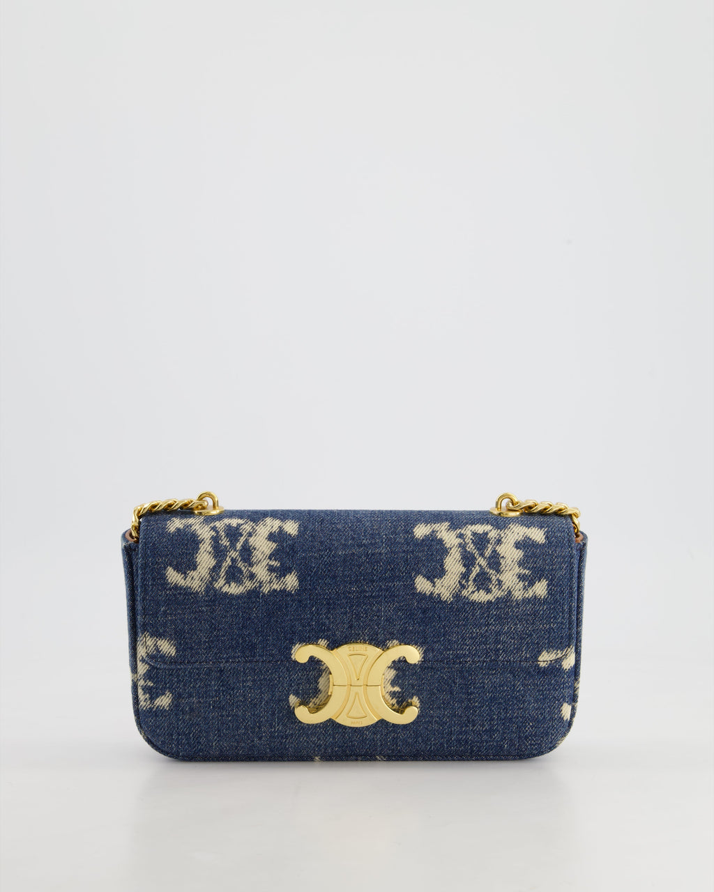 Celine Denim Blue Triomphe Shoulder Bag in Fabric with Gold Hardware RRP £2150