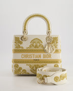 *RARE* Christian Dior Limited Edition Cruise 2021 Embroidered White Medium Lady Dior Bag in Calfskin Leather with Champagne Gold Hardware