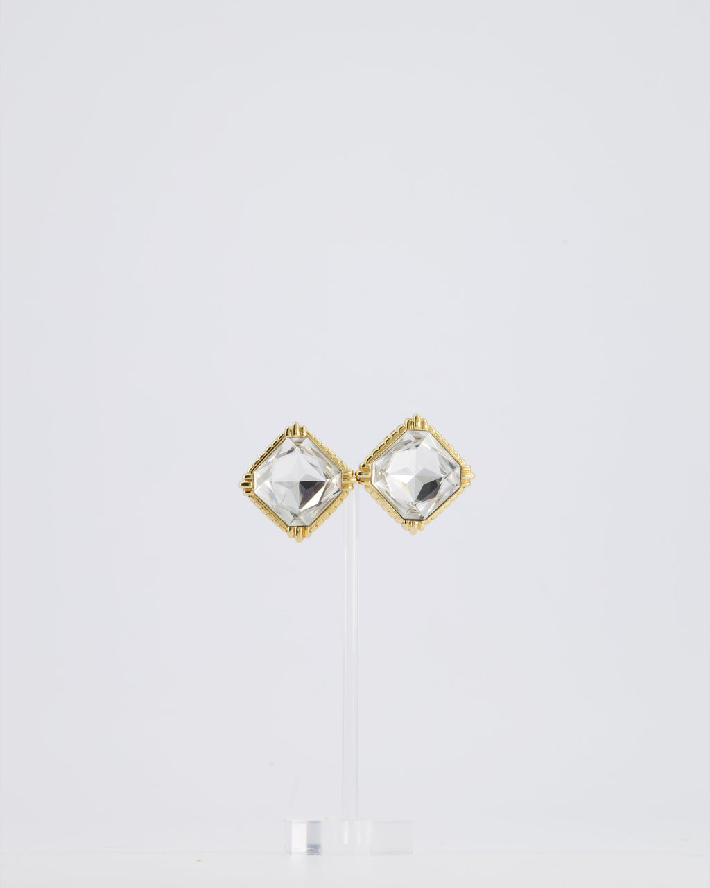 *HOT* Christian Dior Large Gold Squared Crystal Vintage Earrings