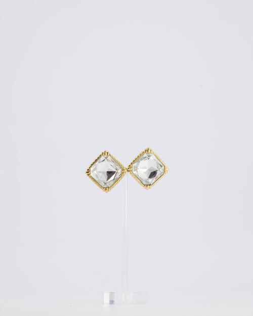 *HOT* Christian Dior Large Gold Squared Crystal Vintage Earrings
