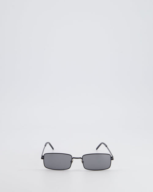 Saint Laurent Black Rectangular Sunglasses With Matte Black Metal Frame