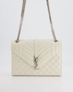 Saint Laurent Chalk White Medium Envelope Bag in Grained Leather with Silver YSL Logo RRP £2,235