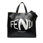 Black Fendi x Sarah Coleman Fisheye Logo Coated Canvas Shopping Tote Satchel