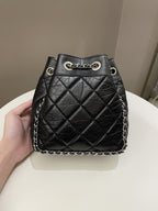 Chanel Cc Drawstring Bucket Chain Bag Black Aged Calfskin