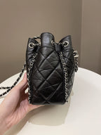 Chanel Cc Drawstring Bucket Chain Bag Black Aged Calfskin