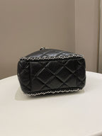 Chanel Cc Drawstring Bucket Chain Bag Black Aged Calfskin