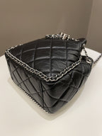 Chanel Cc Drawstring Bucket Chain Bag Black Aged Calfskin