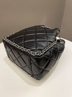 Chanel Cc Drawstring Bucket Chain Bag Black Aged Calfskin