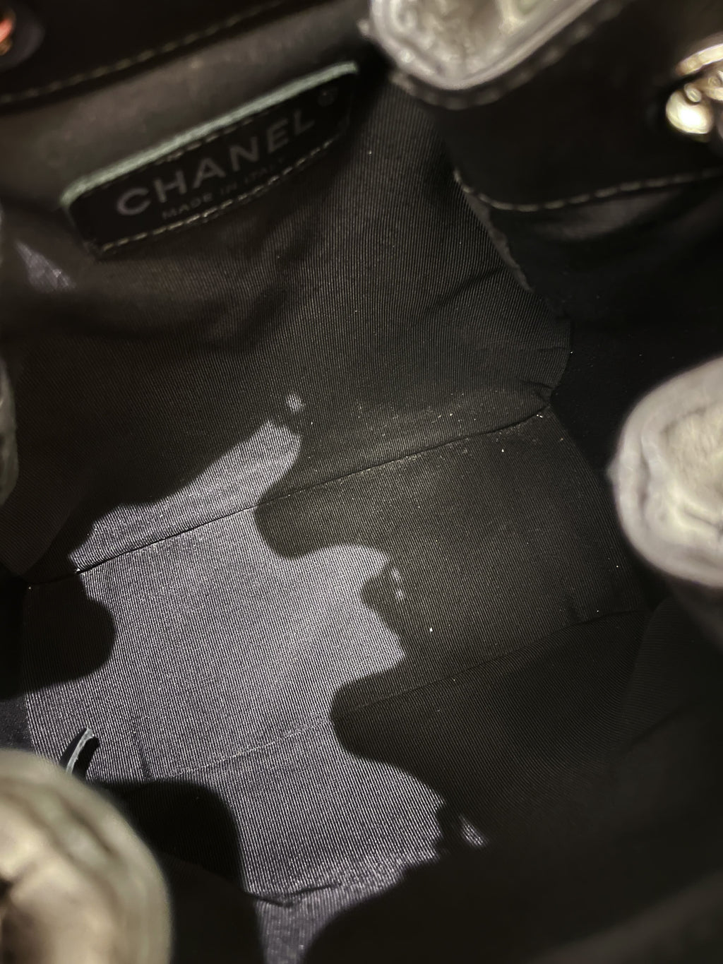 Chanel Cc Drawstring Bucket Chain Bag Black Aged Calfskin