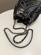 Chanel Cc Drawstring Bucket Chain Bag Black Aged Calfskin