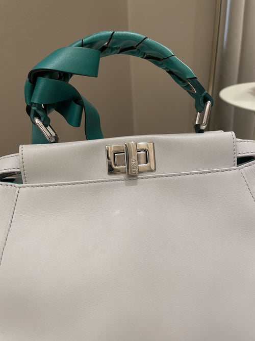Fendi Bow Peekaboo Mini Grey/ Green Nappa Leather