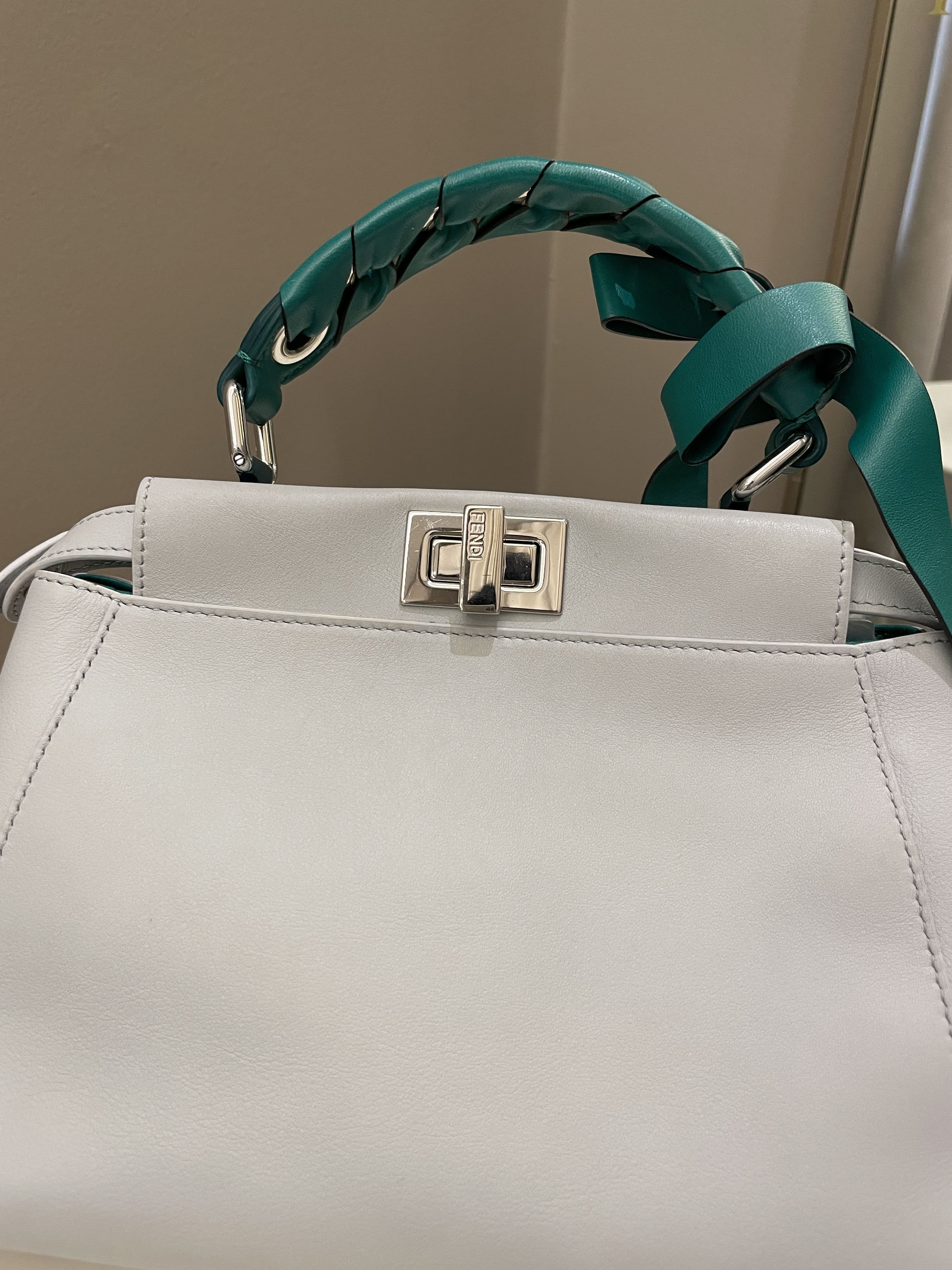 Fendi Bow Peekaboo Mini Grey/ Green Nappa Leather
