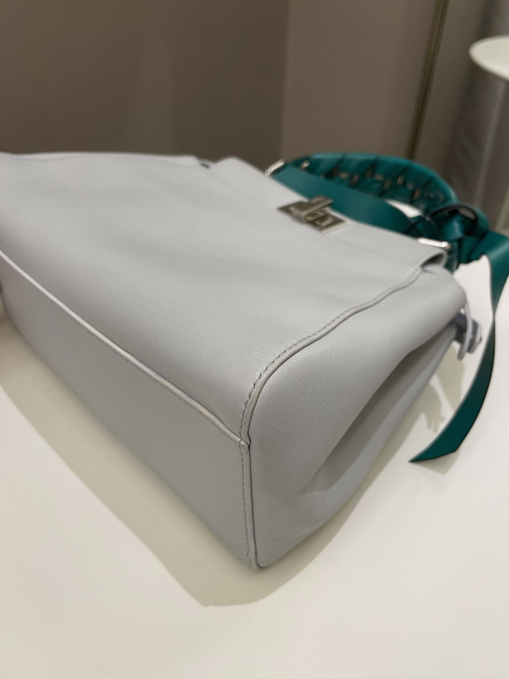 Fendi Bow Peekaboo Mini Grey/ Green Nappa Leather