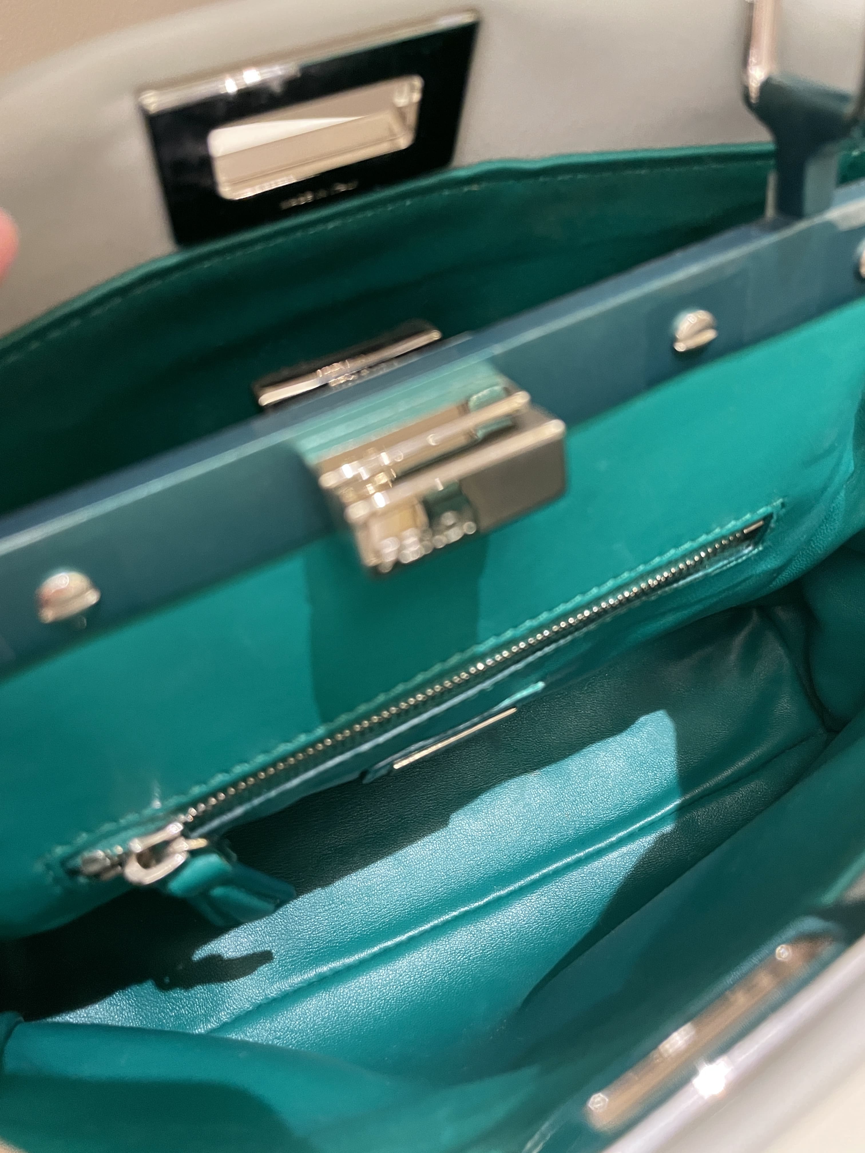 Fendi Bow Peekaboo Mini Grey/ Green Nappa Leather