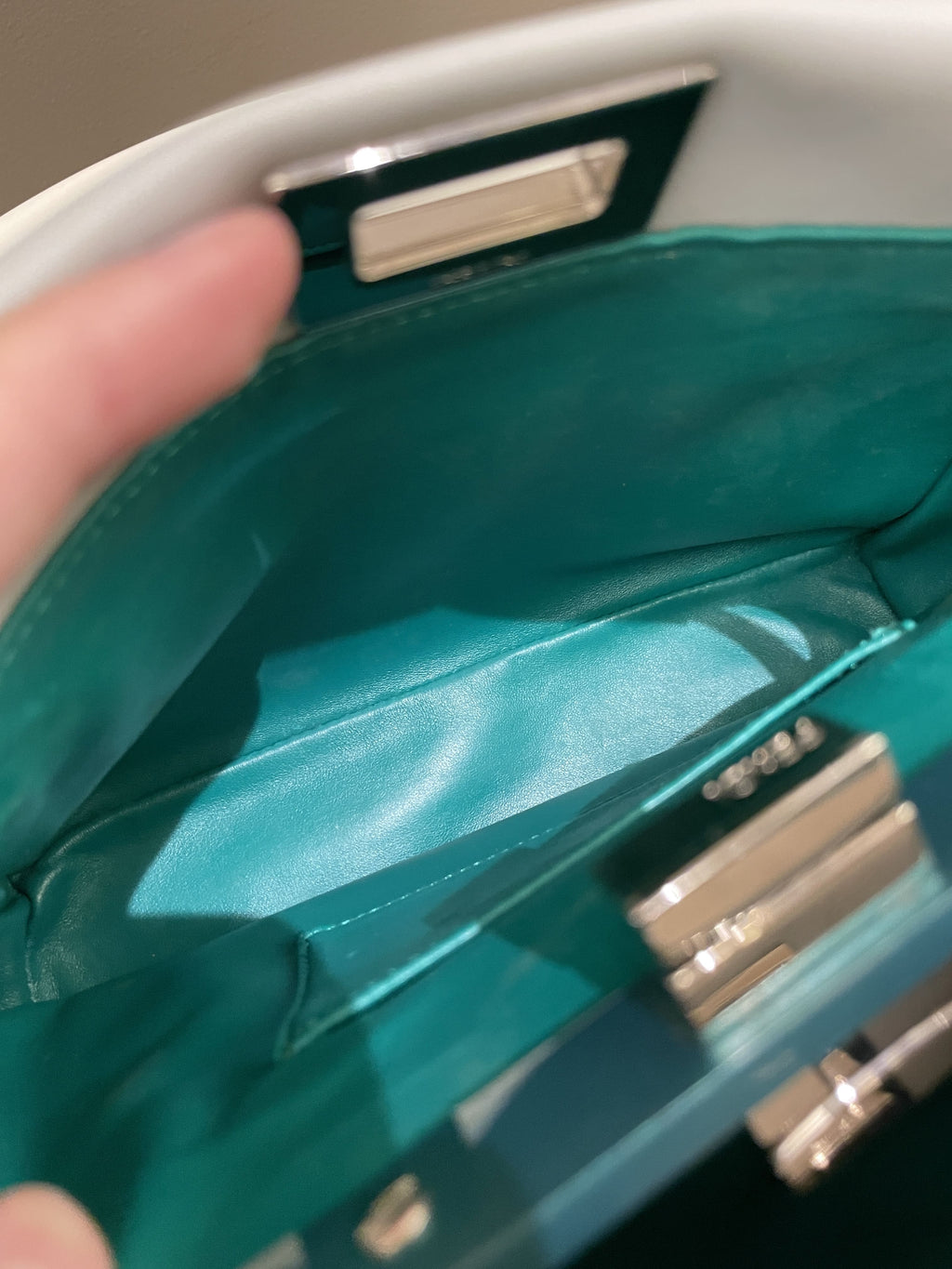 Fendi Bow Peekaboo Mini Grey/ Green Nappa Leather