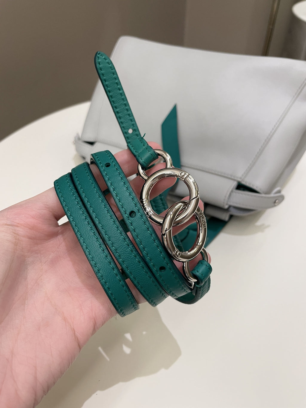 Fendi Bow Peekaboo Mini Grey/ Green Nappa Leather