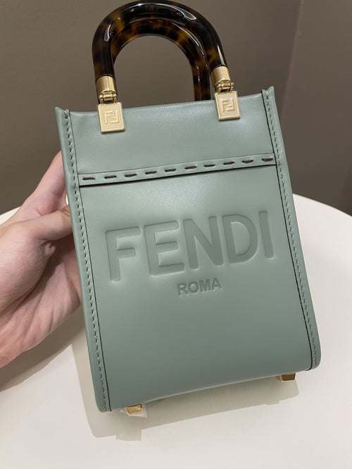 Fendi Mini Sunshine Shopper Mint Green Leather