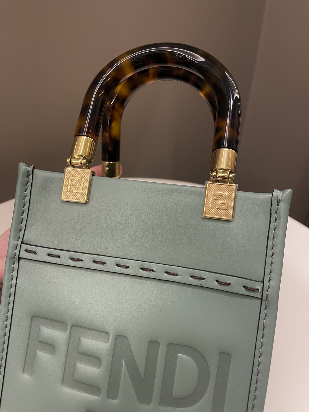 Fendi Mini Sunshine Shopper Mint Green Leather