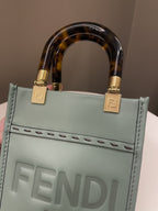 Fendi Mini Sunshine Shopper Mint Green Leather