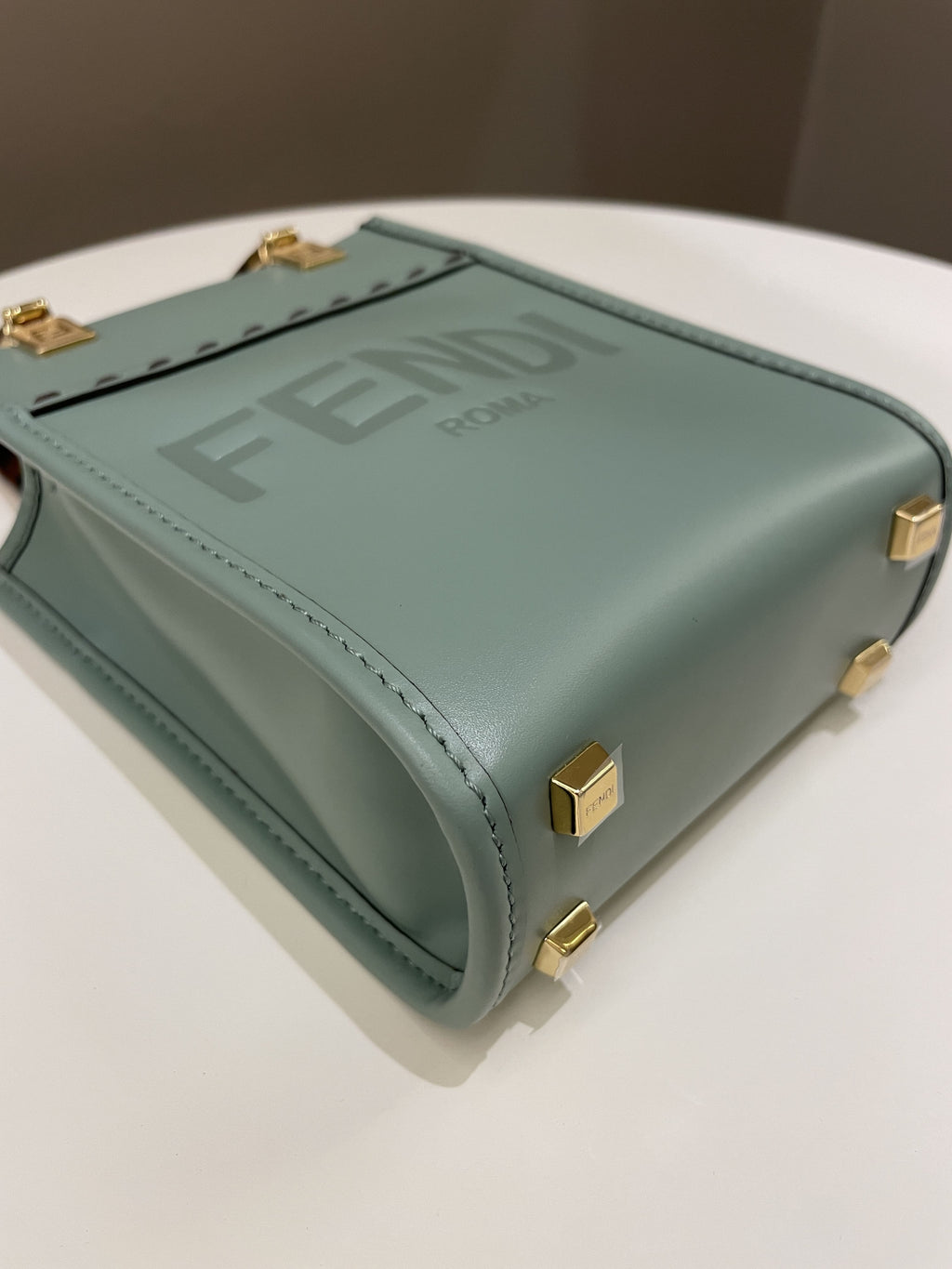Fendi Mini Sunshine Shopper Mint Green Leather