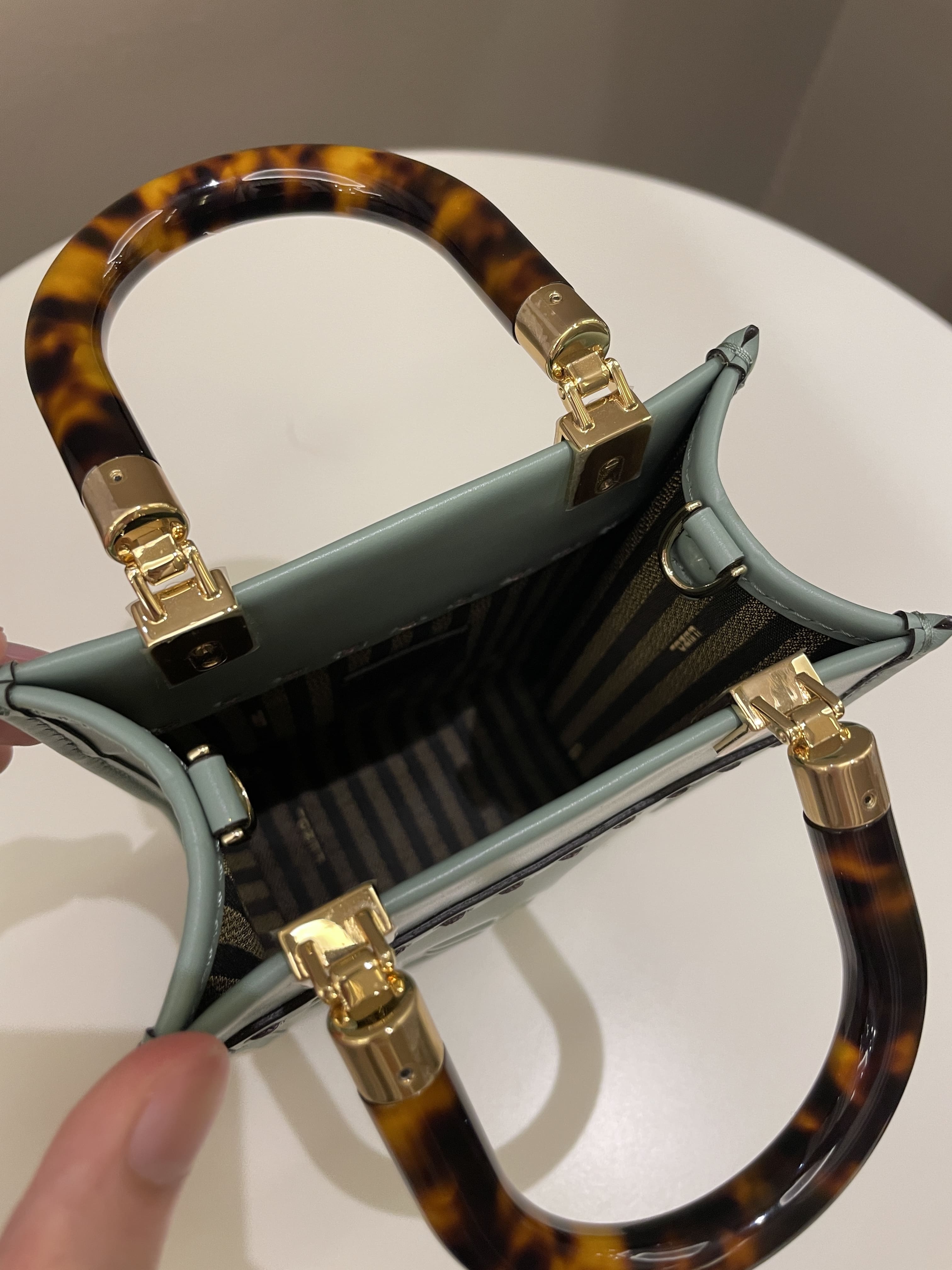 Fendi Mini Sunshine Shopper Mint Green Leather