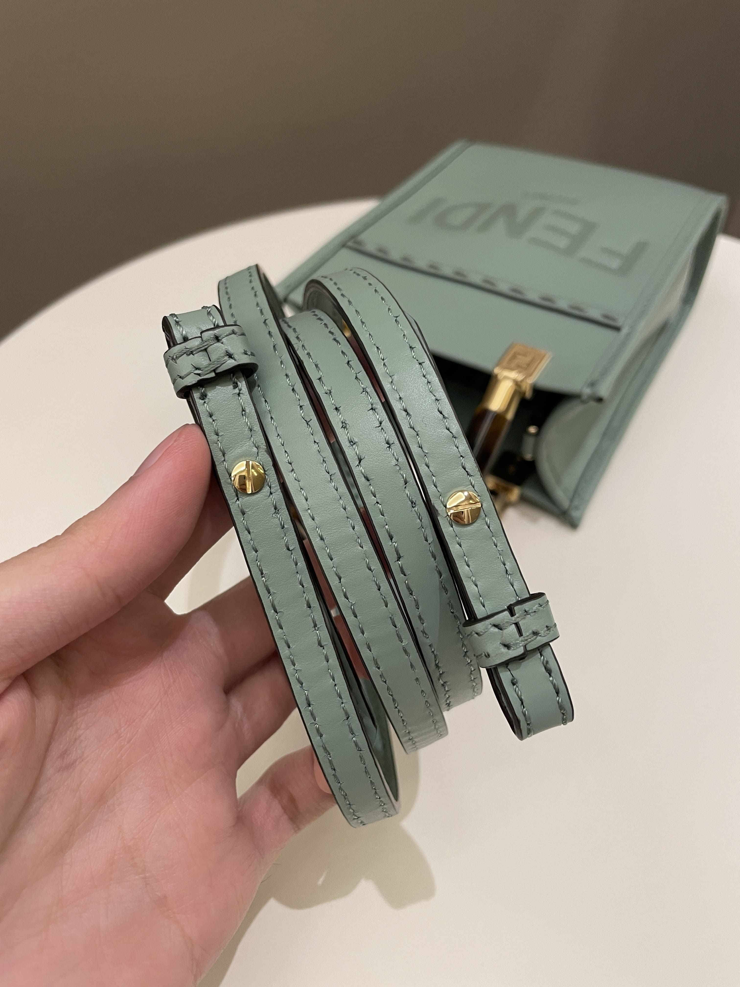 Fendi Mini Sunshine Shopper Mint Green Leather