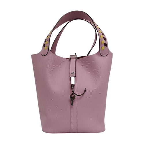 Hermes Epsom Tressage De Cuir Picotin Lock 22 Mauve Sylvestre Rouge H Jaune De Naples