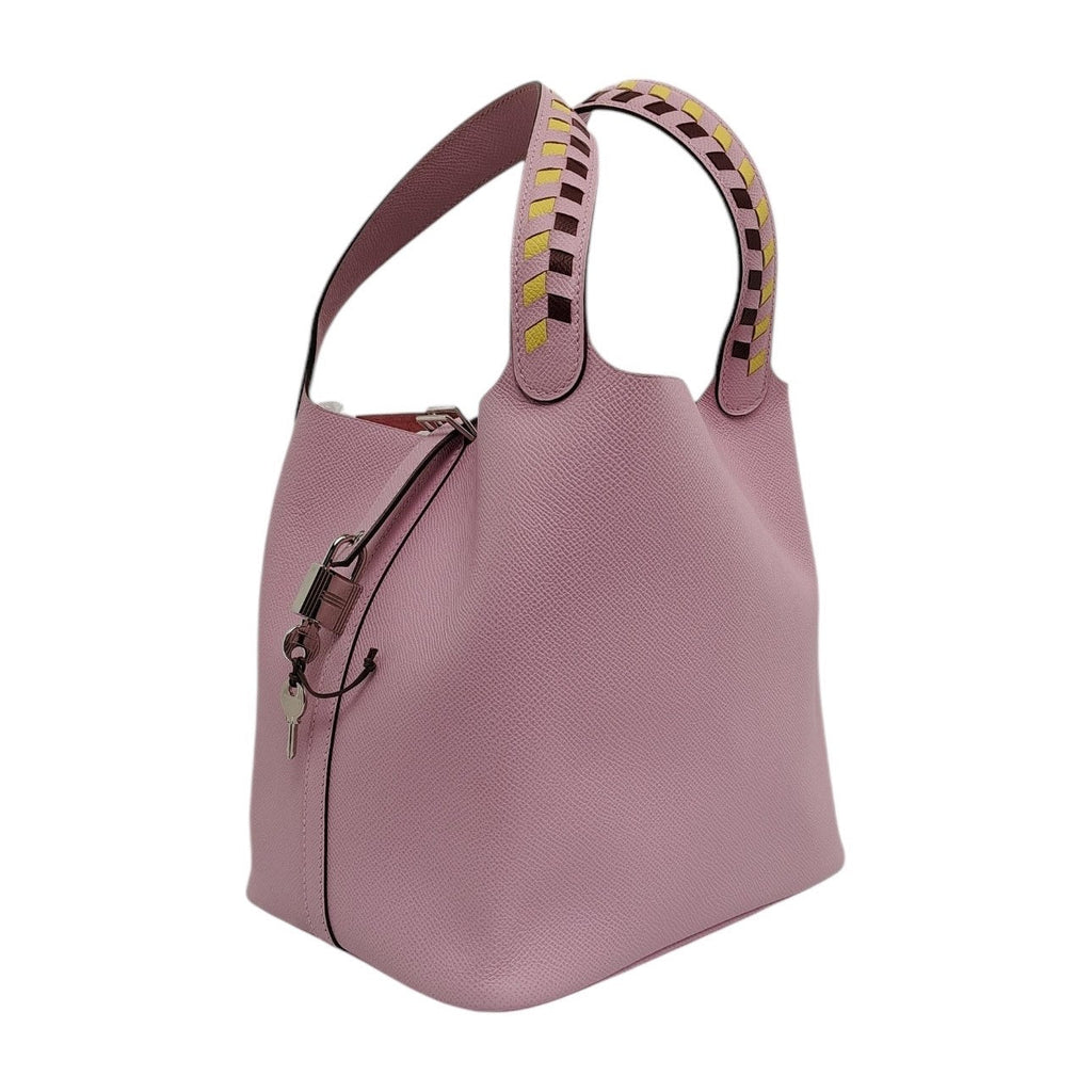 Hermes Epsom Tressage De Cuir Picotin Lock 22 Mauve Sylvestre Rouge H Jaune De Naples