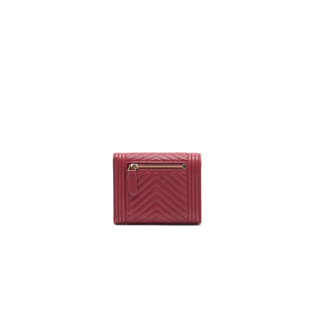 Chanel Caviar Chevron Quilted Boy Compact Wallet Red
