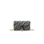Dior Saddle Wallet with Chain Blue Oblique Jacquard