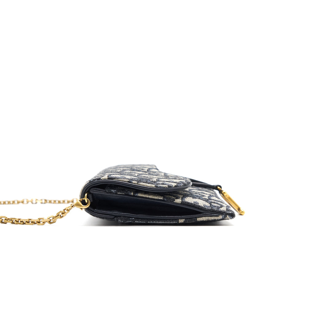 Dior Saddle Wallet with Chain Blue Oblique Jacquard