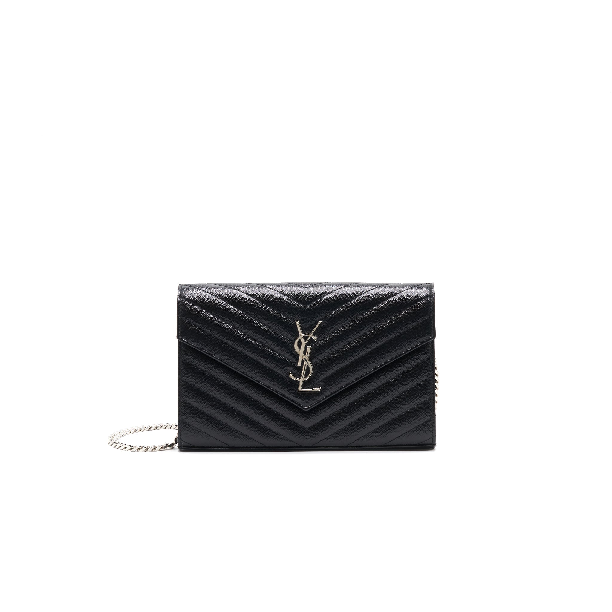 Saint Laurent Envelope Chain Wallet Black SHW