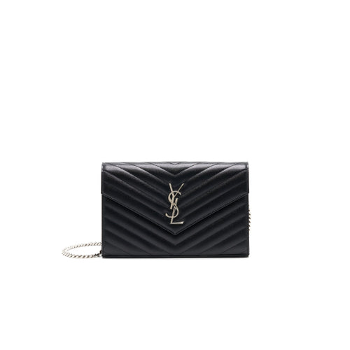 Saint Laurent Envelope Chain Wallet Black SHW