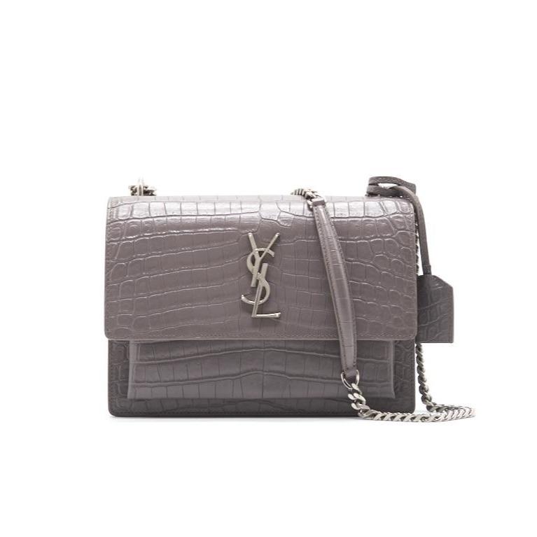 Saint Laurent Sunset Medium Chain Shoulder Bag in Grey Color SHW