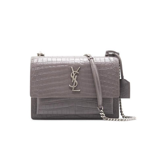 Saint Laurent Sunset Medium Chain Shoulder Bag in Grey Color SHW