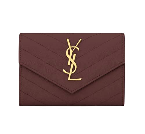 Saint Laurent Plum Leather Monogram Short Wallet