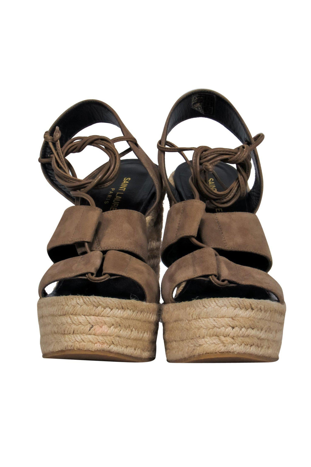 Saint Laurent - Beige Suede Platform Woven Wedges Sz 9.5