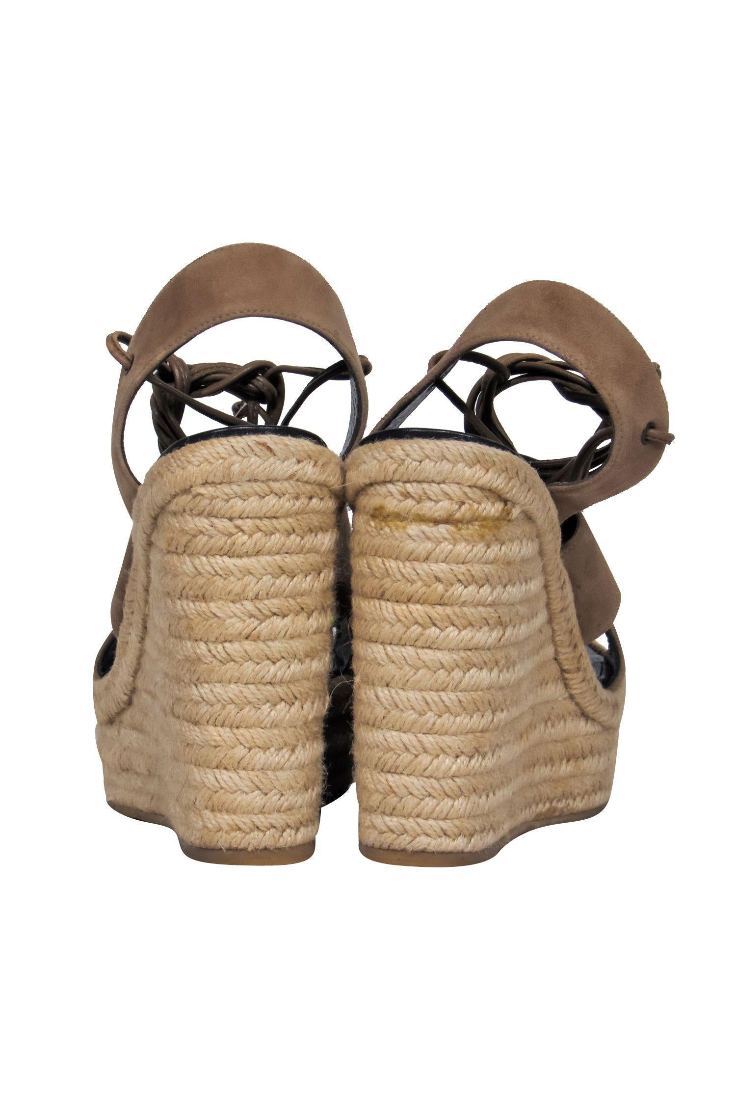 Saint Laurent - Beige Suede Platform Woven Wedges Sz 9.5