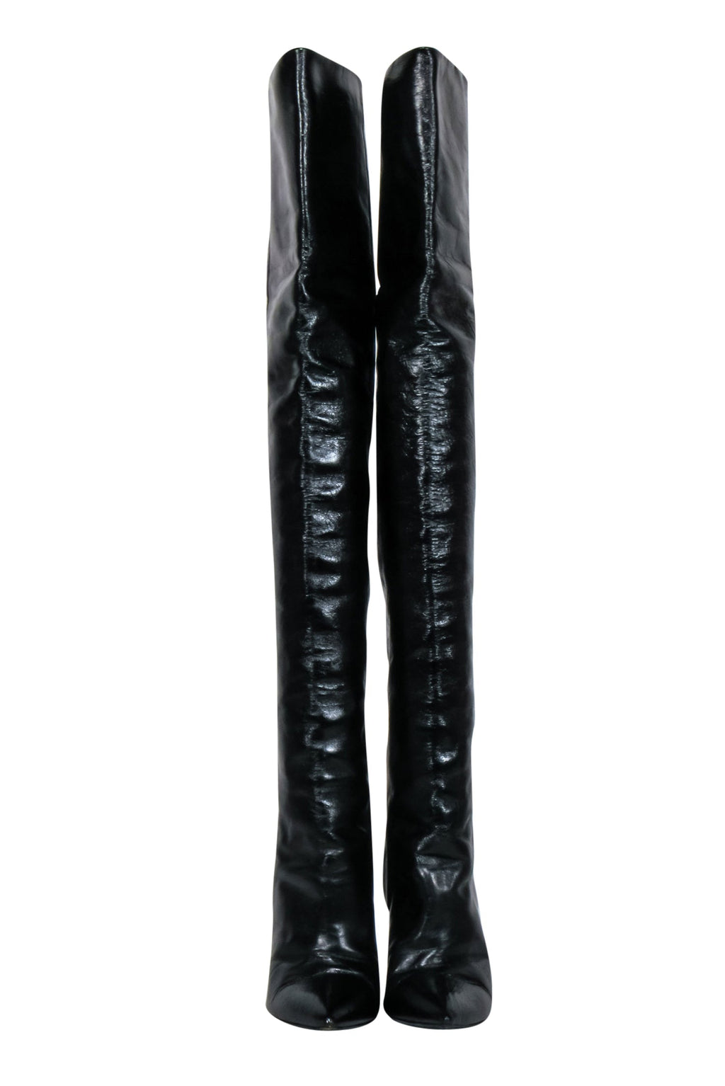 Saint Laurent - Black Crinkle Leather OTK Boots Sz 8