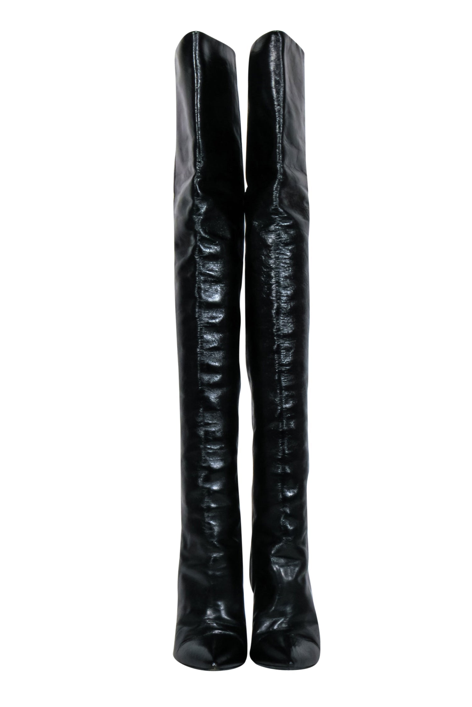 Saint Laurent - Black Crinkle Leather OTK Boots Sz 8