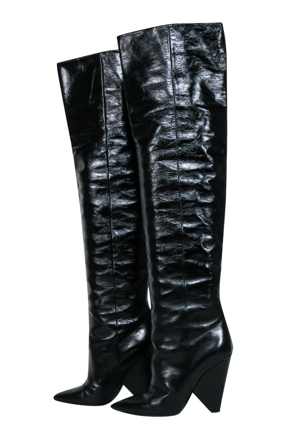 Saint Laurent - Black Crinkle Leather OTK Boots Sz 8