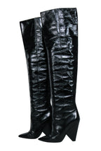 Saint Laurent - Black Crinkle Leather OTK Boots Sz 8